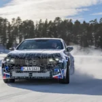 BMW M electric Neue Klasse prototype driving on ice during winter testing for the 2027 platform