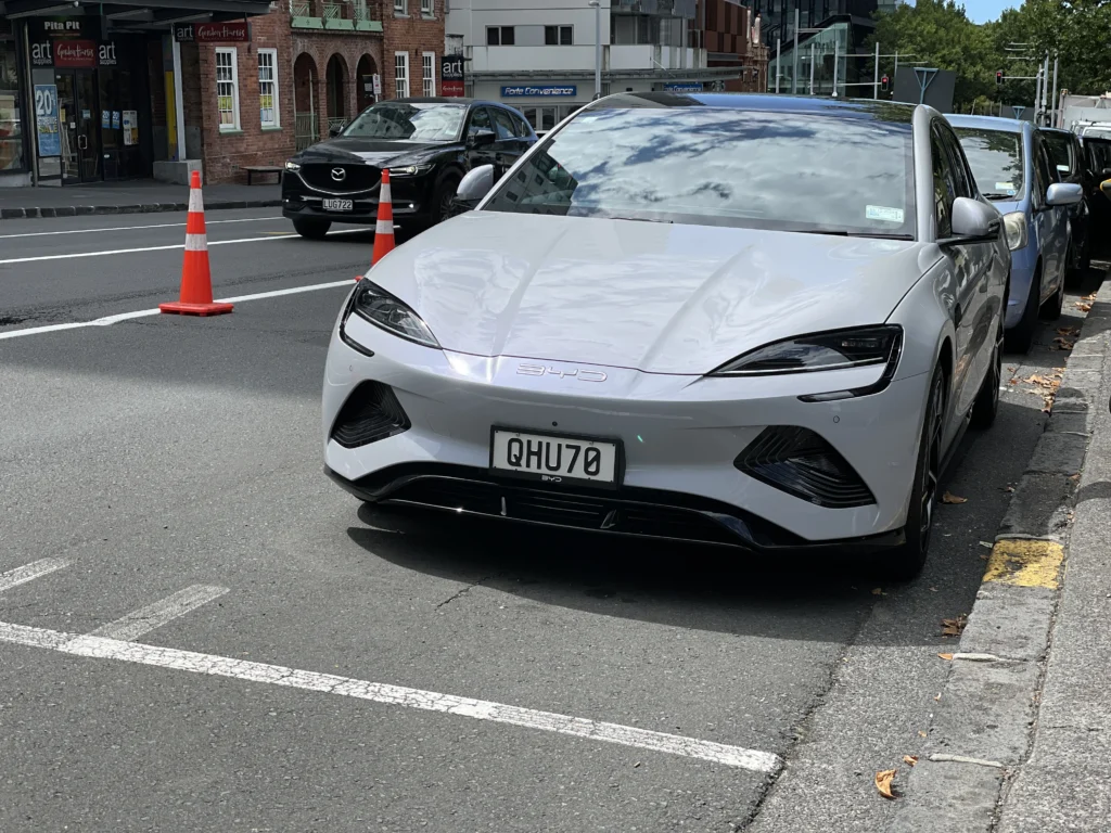 BYD Seal front view parked on city street in New Zealand