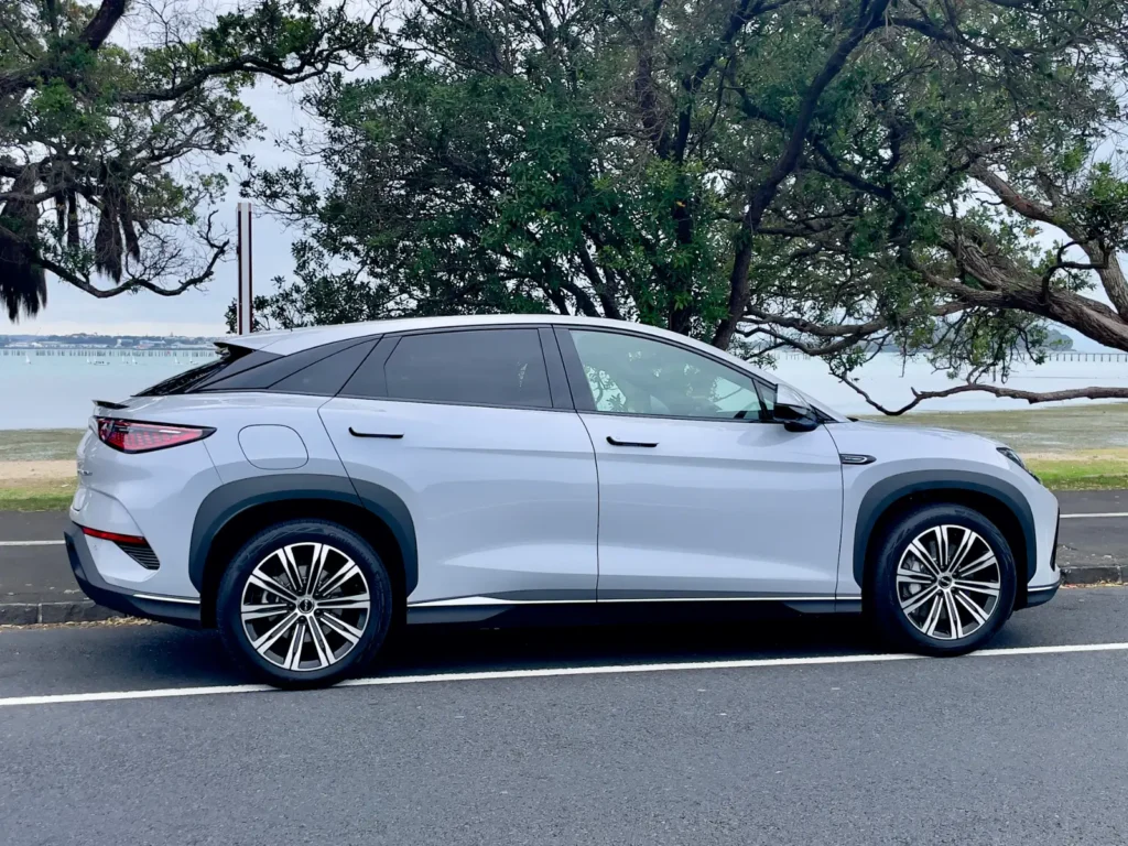 BYD Sealion 7 parked front three-quarter view near waterfront