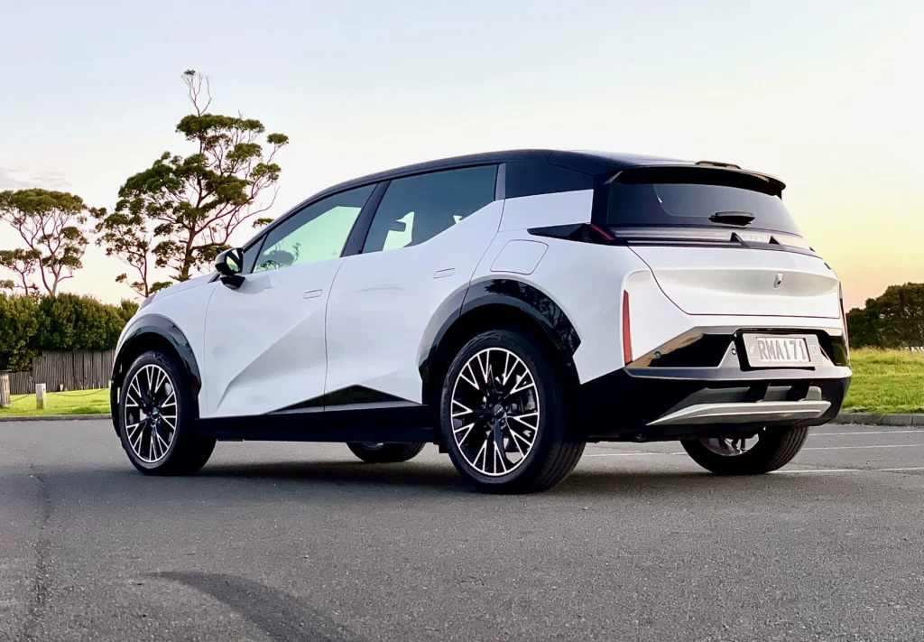 Zeekr X rear three-quarter view parked on road in New Zealand