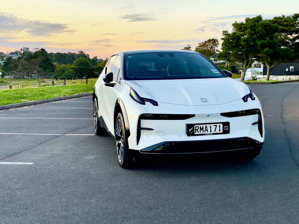 Zeekr X front view parked on road during sunset in New Zealand